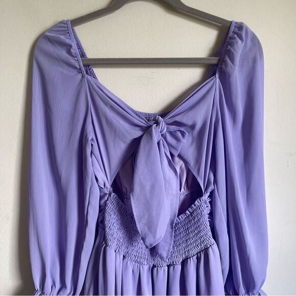 EXLURA Purple Square Neck Boho Mini Dress Medium - Picture 9 of 12